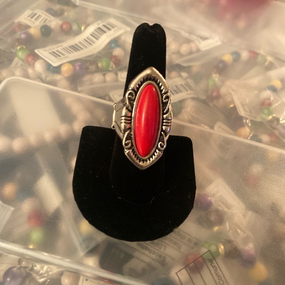Paparazzi Silver Ring with Bold Red Accent